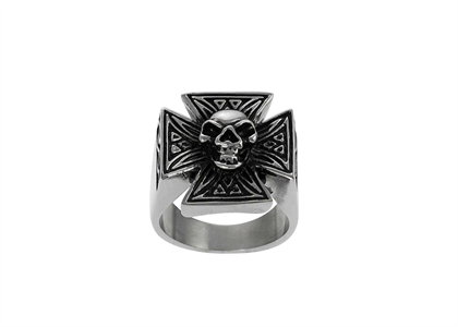 Rhodium Plated Skull Mens Ring